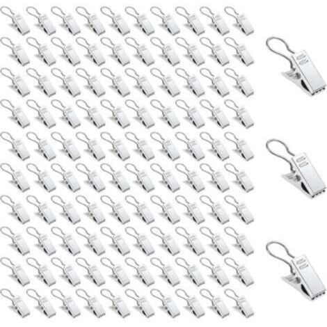 Pinces à rideaux en métal argenté – Lot de 100 pièces avec crochets et anneaux, idéales pour douche et fenêtre (1/4)