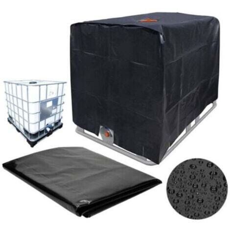 Bâche de protection pour réservoir IBC 1000 L – 120 × 100 × 116 cm – anti-UV, noir, étanche – couvercle adapté aux cuves extérieures (1/4)