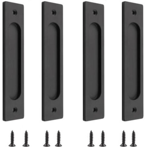 Poignées de porte coulissante encastrées en aluminium noir mat – Lot de 4, design rectangulaire, fixation incluse (1/4)
