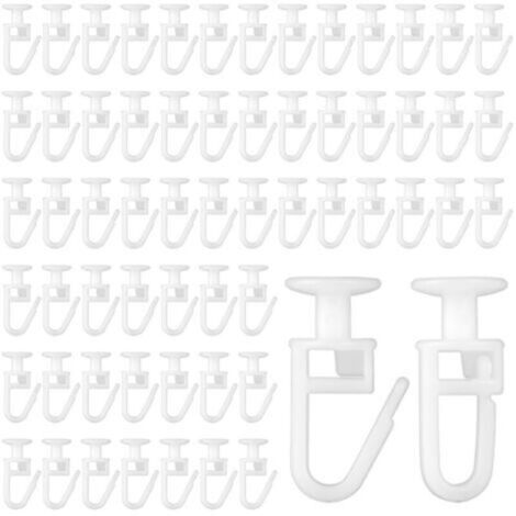 Crochets pour rail de rideaux en plastique blanc – Lot de 100 pièces, pliables et discrets, idéaux pour séparateurs ou chambres (1/4)