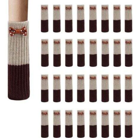 Chaussettes de meubles en laine tricotée – Lot de 32 patins antidérapants pour pieds de chaise, table et canapé (1/4)