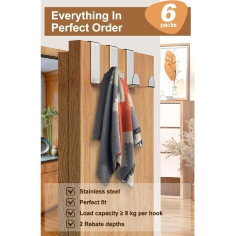 Crochet Porte 6 Pièces en Acier Inoxydable pour Porte, Tiroir, Placard ou Armoire – Idéal Cuisine, Salle de Bain et Chambre (1/3)
