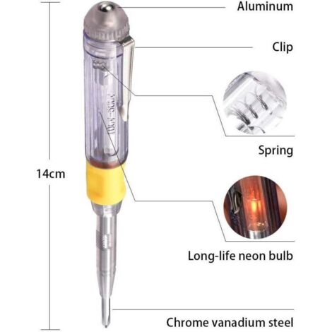 Testeur de tension électrique 100 à 500 V – Tournevis détecteur de courant 220 V – Stylo testeur isolé pour installations domestiques et professionnelles (1/3)