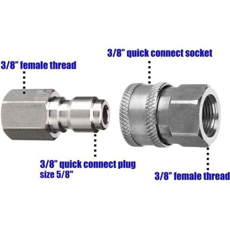 Lot D’Adaptateurs Pour Nettoyeur Haute Pression – Kit Connexion Rapide En Acier Inoxydable 5000 PSI Raccord Femelle (1/3)