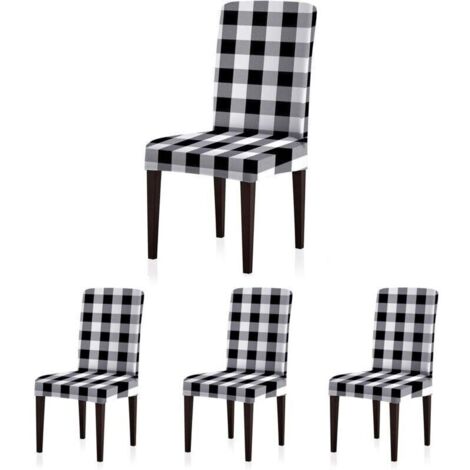 Housses de chaise élastiques en élasthanne à motif carreaux buffalo, amovibles, pour salle à manger, restaurant, hôtel ou cérémonie – lot de 4 (1/4)