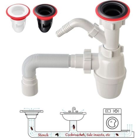 Drain de sol pour douche et cuisine, bouchon anti-odeurs central avec système anti-reflux, 2 pièces (noir et blanc) (1/3)