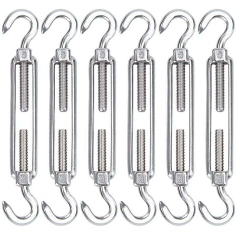 Tendeur de Câble en Acier Inoxydable M5 – Lot de 6 Crochets Réglables Haute Résistance pour Ligne à Linges, Clôture, Ombrage et Installation Extérieure (1/4)