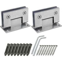 charnières de porte de douche à 90 degrés avec vis, en acier inoxydable de 4 mm d'épaisseur, pour portes de salle de bain et verre (argent)