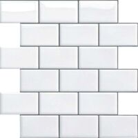 Credence Adhésif pour Cuisine Salle de Bain, Faux Carrelage Adhésif Mur Blanc Credence Cuisine Adhésif, Imperméable Metro 3D Carrelage PVC Adhésif Mural, 4 Pièces (Blanc, 4 Feuilles)