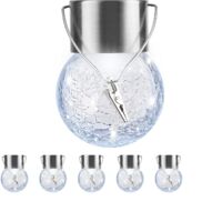 Lot De 6 Lampes Solaires À Suspendre Pour Extérieur, Lanterne Solaire Étanche Avec Poignée Et Clip, Boules Décoratives En Verre Fissuré Pour Décoration De Noël, Arbre, Cour, Jardin