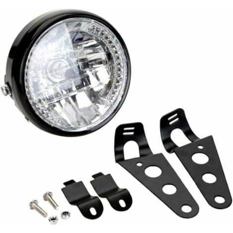 Phare Avant (feux) Double Rond Noir 90mm AVOC Pour Moto, Cyclomoteur