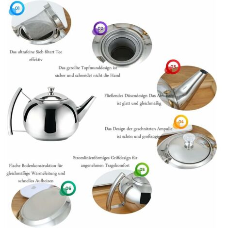 Theiere Induction Thu00e9iu00e8re En Acier Inoxydable - Avec Infuseur Amovible - 500 Ml - 800 Ml - Pour Fruits, Herbes Et Infusions (#1 Theiere En Verre Avec Infuseur