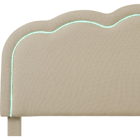 Lit rembourré LED lit simple 90 x 190 cm, cadre de lit avec sommier à lattes et tête de lit réglable, lit rembourré beige, cadre de lit lit d'adolescent pour chambre à coucher, chambre d'amis, tissu e (1/4)
