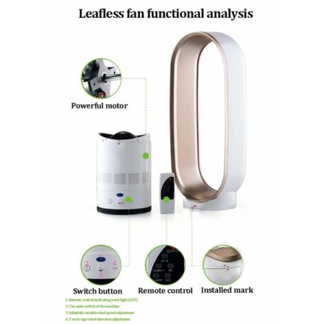 Ventilateur Sans Pales Silencieux Avec Télécommande - Oscillant, 7 Vitesses, Timer, Pour Bureau Ou Chambre