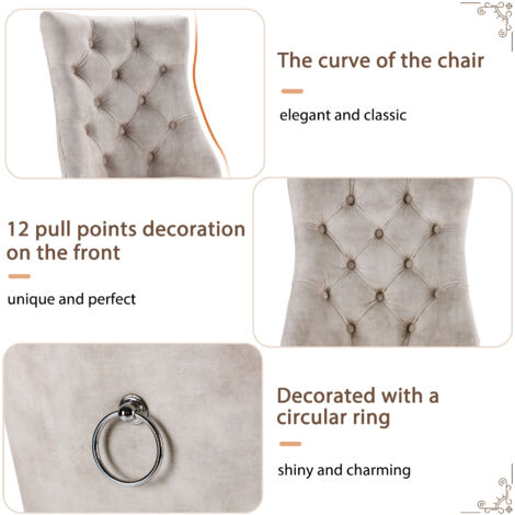 Chaise à 4 pieds, chaise de salle à manger en velours beige clair, dossier haut, avec matelassage à boutons, structure en bois massif, beige clair (set, 2 pièces) (1/4)