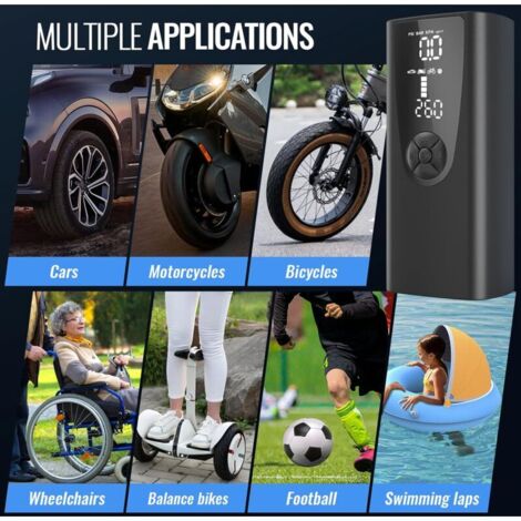 E-SMARTER Compresseur d'air numérique pour gonflage de pneus de voiture 12 V avec cylindre de 22 mm, gonfleur de pneu de voiture avec double écran d'affichage en temps réel, pompes