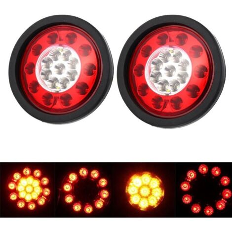 Lot 2 Feux Arrière LED Camion 12V - Feu Stop, Clignotant, Marche Arrière - Motif Floral - Universel Avec Cadre Fer