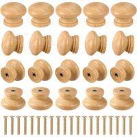 2x Bouton Bois Rond Brut Naturel Poignée Avec Vis Tiroir Meuble Commode Armoire, Diamètre 25mm