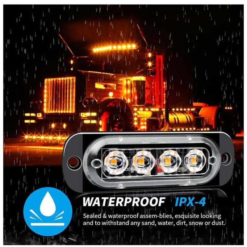 Lot De 4 Feux De Signalisation LED Clignotants Ambre - 12V-24V - 3 Modes Flash - Pour Voiture, Camion, Fourgon, Remorque
