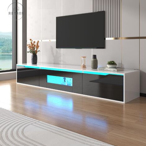 Meuble TV, meuble TV haute brillance, couleurs assorties noir et blanc, avec éclairage LED à changement de couleur (1/4)
