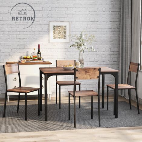 Ensemble table et chaises - table de salle à manger 1086575cm avec 4 chaises 394096cm, pour balcon & salle à manger & salon, brun vintage (1/5)