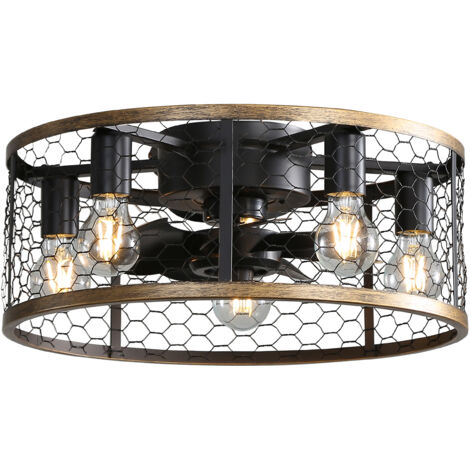 Ventilateur de Plafond Encastré Industriel Ø50 cm – 7 Pales ABS, Télécommande, Moteur DC Réversible – Design Cage pour Maison de Campagne (1/5)