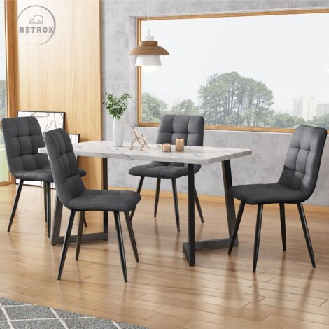 Chaise de salle à manger (4 pcs), gris foncé,Lot de 4 chaises rembourrées Chaise design avec dossier,Assise en lin Structure en métal (1/5)