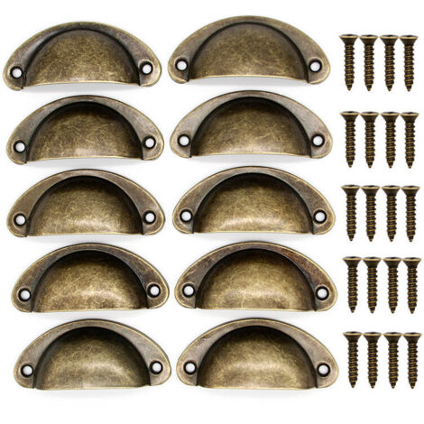 Lot de 10 Poignées de Tiroir Rétro en Métal Pour Meubles de Cuisine Porte d'armoire Placards avec Boutons Meubles en Laiton Antique 81×35mm Bronze--TRIMEC (1/5)