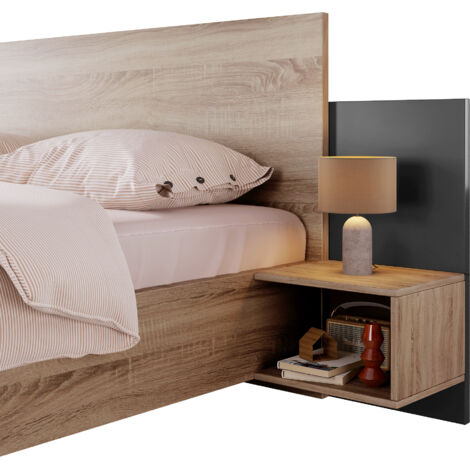 Tête De Lit Avec Tables De Chevet Intégrées - Bois Gris Sonoma 160 Cm - Montage Mural - Espace Rangement