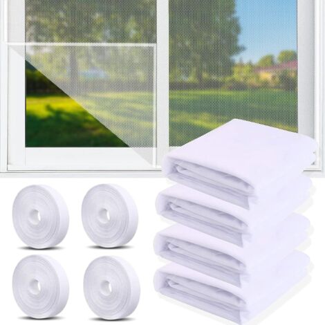 4 Pcs Moustiquaire Fenetre, Moustiquaire pour fenêtre, Toile Moustiquaire Découpable avec 4 rouleaux de bandes autocollantes, Filet Écran Insecte (Blanc)130x150cm (1/5)