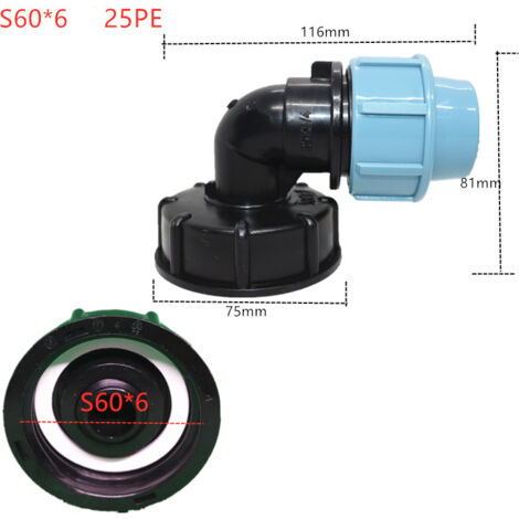 Adaptateur de réservoir IBC S60 x 6 - Raccord en pour raccord de tuyau d'eau (sortie coude 25mm) (1/5)
