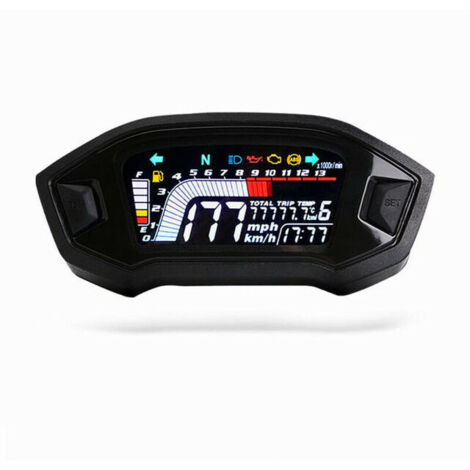 Compteur Vitesse Moto Universel LCD - 12V, Compteur Km, Jauge Carburant, Rétroéclairé, étanche, Facile à Installer