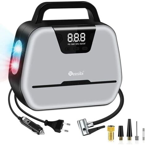 Gonfleur Pneus Voiture 12V 150PSI AC DC Double Alimentation, Mini Compresseur à Air Numérique pour Vélo Moto Balle, avec Lampe LED, Jeu d’Adaptateur, Buse, Câbles (1/5)