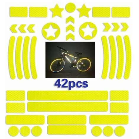 42 Pièces Sticker reflechissant Casque Velo,Bande reflechissante Velo autocollante,Autocollants Réfléchissants pour Vélos,Sticker reflechissant Velo pour Scooter(jaune) (1/5)