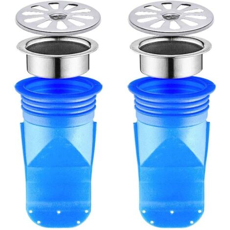 Siphon de sol en silicone ajustable anti-reflux, paquet de 2, valve unidirectionnelle pour plomberie de sol de salle de bain (bleu 95 50cm) (1/5)