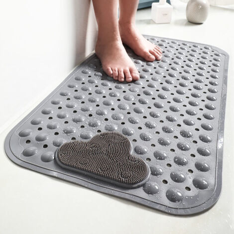 Tapis de douche antidérapant avec ventouses et trous d'évacuation, tapis de douche avec coussin de massage, grand tapis de douche pour la salle de bain, pieds de bain pour la salle de bain familiale,