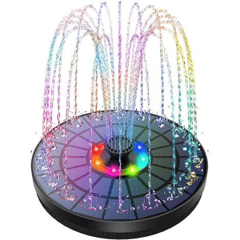 LED Fontaine Solaire Extérieure Flottante 3W Pompe Bassin Solaire avec Batterie, Lumières Colorées LED et 7 Buses, pour Exterieur Ja,TRIMEC