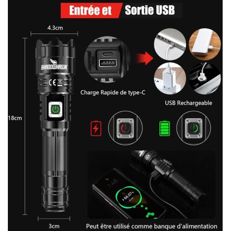 Lampe Torche Ultra Puissante LED 500000 Lumens IP67 Étanche 5