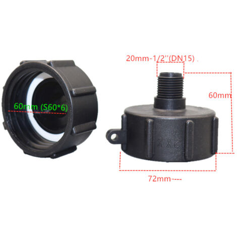 Lot de 2 IBC Adaptateur S60x6 à Réduction1/2 Filetage Grossier avec Bouchon Cuve Adaptateur de Réservoir IBC Adaptateur Robinet Tuyau Arrosage pour Vanne de Baril de Réservoir d'eau de Pluie (1/5)