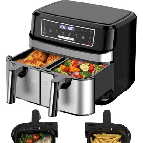 AirFryer inox XL 8L 2150W Double Résistances Avec 10 Programmes 200° KitchenLab