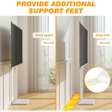 Support TV Au Sol Pour Téléviseurs 32-65 Pouces Jusqu'à 35 Kg - Inclinaison Pivotant 70° VESA 400x400 Blanc
