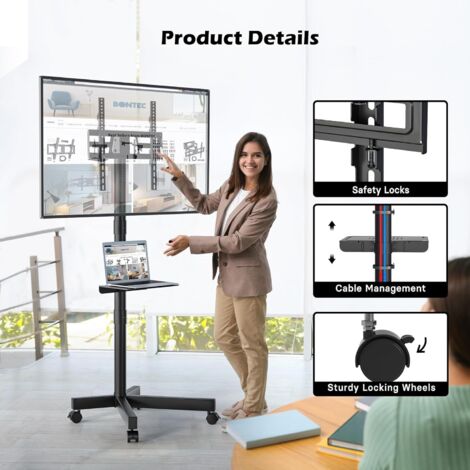 Support TV Mobile BONTEC Sur Roulettes – 23 à 60 Pouces, Réglable Hauteur, Étagère, VESA 400x400 – Charge 25 Kg