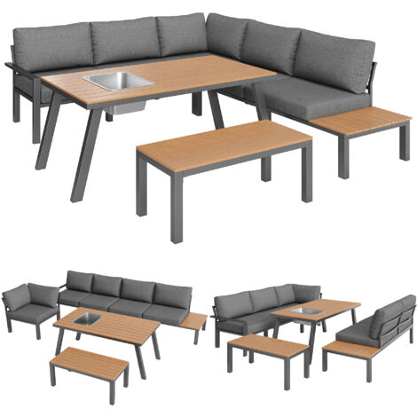 Salon de jardin pour 6-7 personnes, adapté pour jardin, balcon, terrasse, salon résistant aux intempéries, salle à manger d’extérieur, mobilier moderne, cadre en fer galvanisé, plateau de table avec s (1/5)