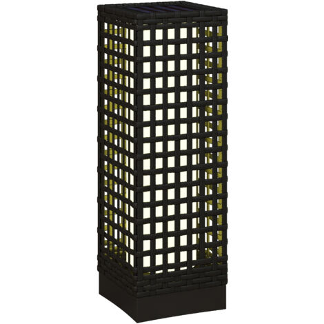 Lampe Solaire LED en Rotin – Noire, 15,5 x 15,5 x 46 cm, Étanche avec Capteur de Lumière, Pour Terrasse et Jardin (1/5)