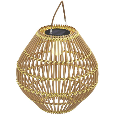 Lampe Solaire de Jardin Jaune – Design Tambour en Rotin, Étanche avec Capteur de Lumière, Pour l’Extérieur (1/5)