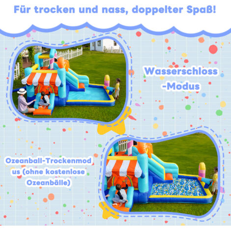 Château Gonflable Requin 380x260x240 Cm – Parc Aquatique Avec Trampoline, Toboggan, Piscine, Pistolet à Eau – Pour 3 Enfants De 3 à 10 Ans – Souffleur 550W Inclus
