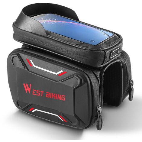 Lot de 1, sacoche de cadre de vélo, support de téléphone étanche, pochette avant pour téléphone jusqu'à 6,5" (Noir et rouge) (1/5)