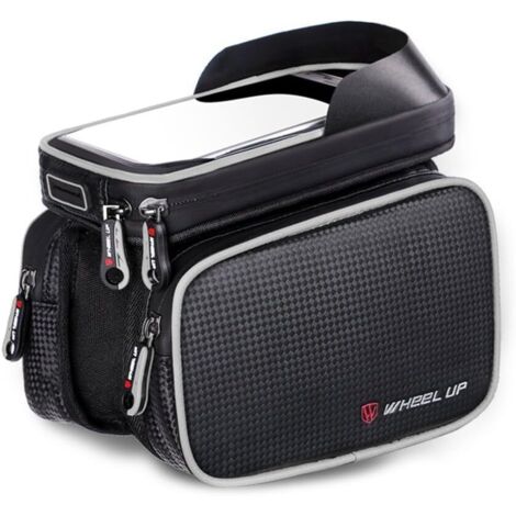 Lot de 1, sacoche de cadre de vélo, sacoche de cadre pour téléphones portables jusqu'à 6,2", pour VTT, cyclotourisme (gris)