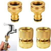 Trimec – Raccord rapide tuyau arrosage lot de 4 – Connecteurs en laiton 1/2" et 3/4" – Anti-fuite jusqu'à 200 PSI – Installation rapide sans outil