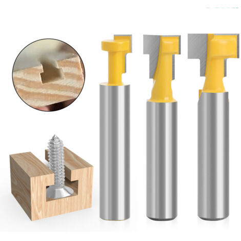8mm Tige T-Slot Routeur Bits Set, 3pcs T-Slot Fraise à bois Fraise à Menuiserie Outil de Woodworking Cutter Lame (1/4)